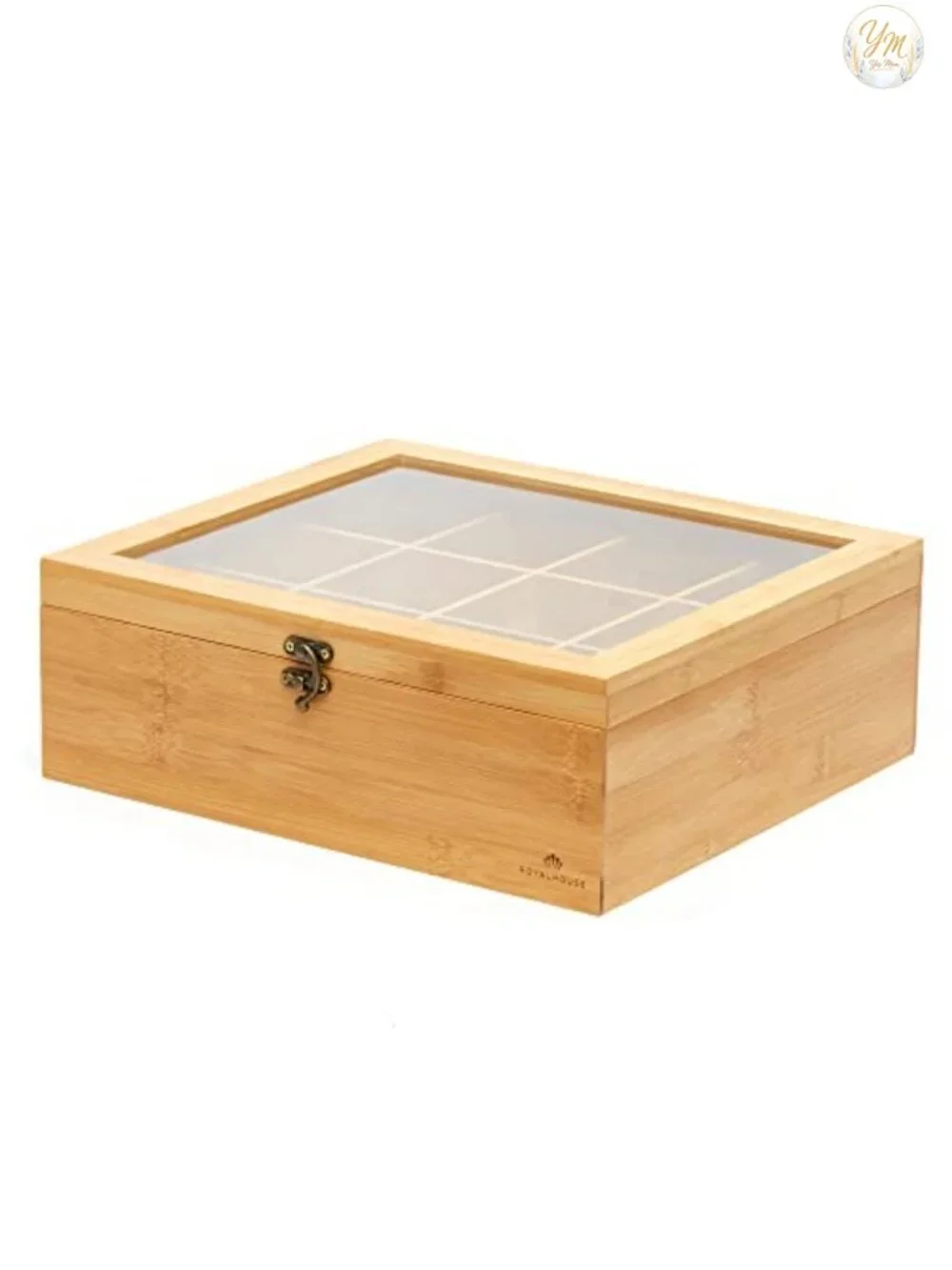 Natural Bamboo Tea Storage Organizer with Clear Acrylic Window, 12 Compartments